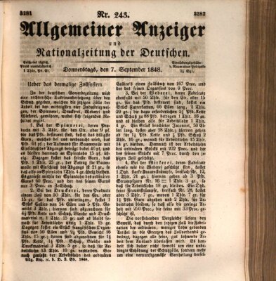 Allgemeiner Anzeiger und Nationalzeitung der Deutschen (Allgemeiner Anzeiger der Deutschen) Donnerstag 7. September 1848