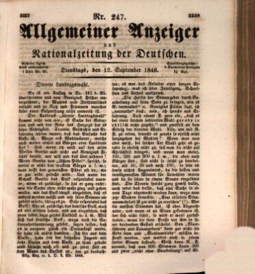 Allgemeiner Anzeiger und Nationalzeitung der Deutschen (Allgemeiner Anzeiger der Deutschen) Dienstag 12. September 1848