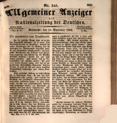 Allgemeiner Anzeiger und Nationalzeitung der Deutschen (Allgemeiner Anzeiger der Deutschen) Mittwoch 13. September 1848