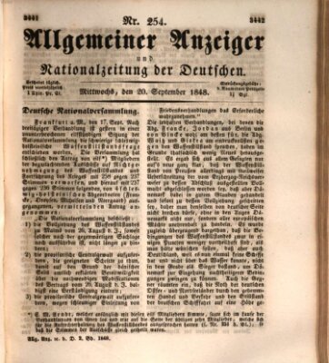 Allgemeiner Anzeiger und Nationalzeitung der Deutschen (Allgemeiner Anzeiger der Deutschen) Mittwoch 20. September 1848