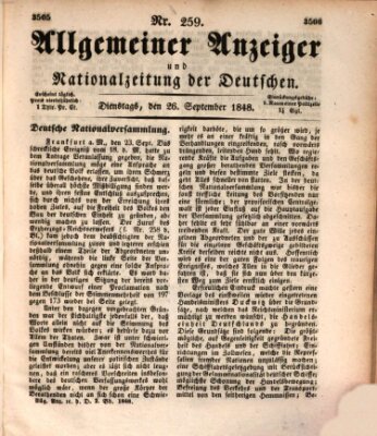 Allgemeiner Anzeiger und Nationalzeitung der Deutschen (Allgemeiner Anzeiger der Deutschen) Dienstag 26. September 1848