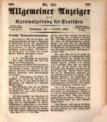 Allgemeiner Anzeiger und Nationalzeitung der Deutschen (Allgemeiner Anzeiger der Deutschen) Dienstag 3. Oktober 1848