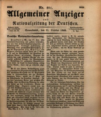 Allgemeiner Anzeiger und Nationalzeitung der Deutschen (Allgemeiner Anzeiger der Deutschen) Samstag 21. Oktober 1848