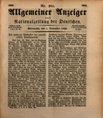 Allgemeiner Anzeiger und Nationalzeitung der Deutschen (Allgemeiner Anzeiger der Deutschen) Mittwoch 1. November 1848