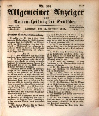 Allgemeiner Anzeiger und Nationalzeitung der Deutschen (Allgemeiner Anzeiger der Deutschen) Dienstag 14. November 1848