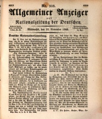 Allgemeiner Anzeiger und Nationalzeitung der Deutschen (Allgemeiner Anzeiger der Deutschen) Mittwoch 22. November 1848