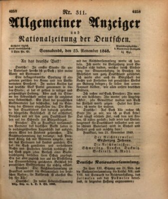 Allgemeiner Anzeiger und Nationalzeitung der Deutschen (Allgemeiner Anzeiger der Deutschen) Samstag 25. November 1848