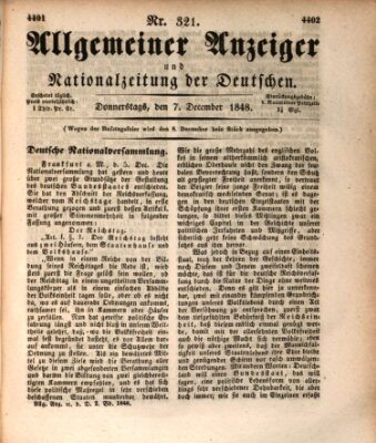 Allgemeiner Anzeiger und Nationalzeitung der Deutschen (Allgemeiner Anzeiger der Deutschen) Donnerstag 7. Dezember 1848