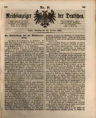 Reichsanzeiger der Deutschen (Allgemeiner Anzeiger der Deutschen) Dienstag 22. Januar 1850