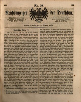 Reichsanzeiger der Deutschen (Allgemeiner Anzeiger der Deutschen) Dienstag 5. Februar 1850