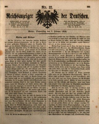 Reichsanzeiger der Deutschen (Allgemeiner Anzeiger der Deutschen) Donnerstag 7. Februar 1850