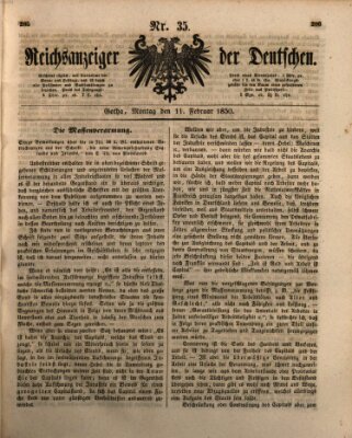 Reichsanzeiger der Deutschen (Allgemeiner Anzeiger der Deutschen) Montag 11. Februar 1850