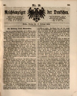 Reichsanzeiger der Deutschen (Allgemeiner Anzeiger der Deutschen) Freitag 15. Februar 1850