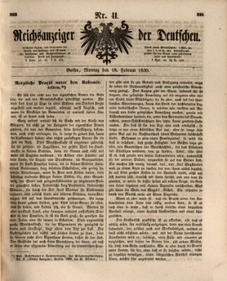 Reichsanzeiger der Deutschen (Allgemeiner Anzeiger der Deutschen) Montag 18. Februar 1850