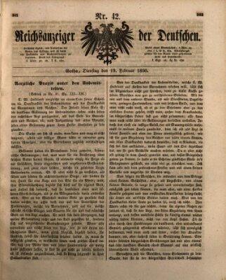 Reichsanzeiger der Deutschen (Allgemeiner Anzeiger der Deutschen) Dienstag 19. Februar 1850