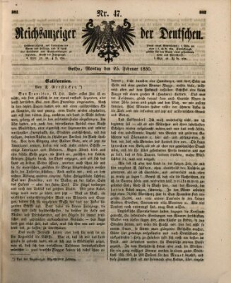 Reichsanzeiger der Deutschen (Allgemeiner Anzeiger der Deutschen) Montag 25. Februar 1850