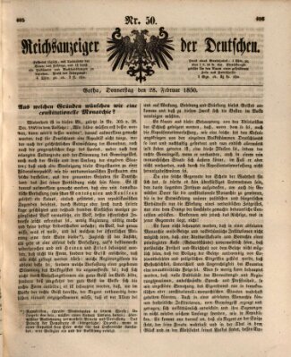 Reichsanzeiger der Deutschen (Allgemeiner Anzeiger der Deutschen) Donnerstag 28. Februar 1850