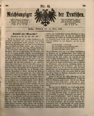 Reichsanzeiger der Deutschen (Allgemeiner Anzeiger der Deutschen) Mittwoch 13. März 1850