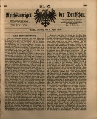 Reichsanzeiger der Deutschen (Allgemeiner Anzeiger der Deutschen) Dienstag 9. April 1850