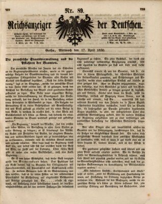 Reichsanzeiger der Deutschen (Allgemeiner Anzeiger der Deutschen) Mittwoch 17. April 1850