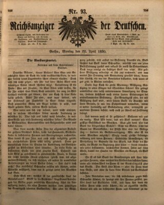 Reichsanzeiger der Deutschen (Allgemeiner Anzeiger der Deutschen) Montag 22. April 1850