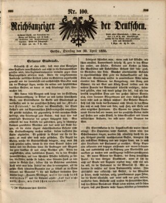 Reichsanzeiger der Deutschen (Allgemeiner Anzeiger der Deutschen) Dienstag 30. April 1850