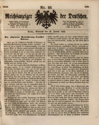 Reichsanzeiger der Deutschen (Allgemeiner Anzeiger der Deutschen) Mittwoch 19. Juni 1850