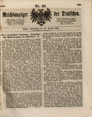 Reichsanzeiger der Deutschen (Allgemeiner Anzeiger der Deutschen) Donnerstag 20. Juni 1850