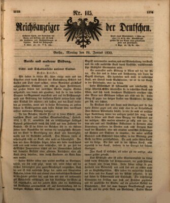 Reichsanzeiger der Deutschen (Allgemeiner Anzeiger der Deutschen) Montag 24. Juni 1850