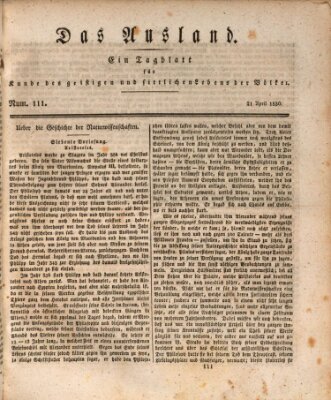 Das Ausland Mittwoch 21. April 1830