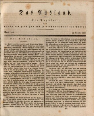 Das Ausland Sonntag 21. November 1830