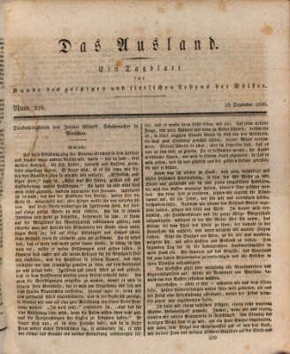 Das Ausland Samstag 25. Dezember 1830