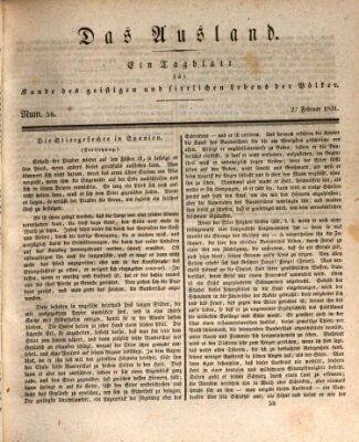 Das Ausland Sonntag 27. Februar 1831