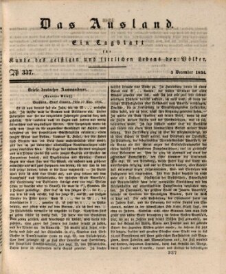 Das Ausland Mittwoch 3. Dezember 1834