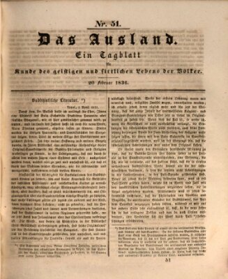 Das Ausland Samstag 20. Februar 1836