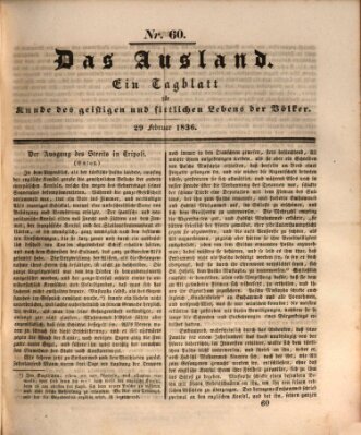 Das Ausland Montag 29. Februar 1836