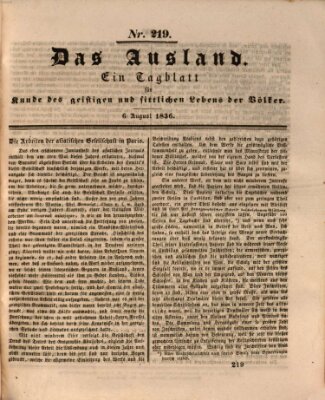 Das Ausland Samstag 6. August 1836