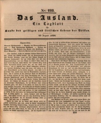 Das Ausland Samstag 20. August 1836