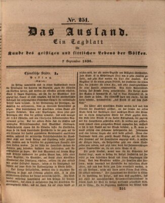 Das Ausland Mittwoch 7. September 1836