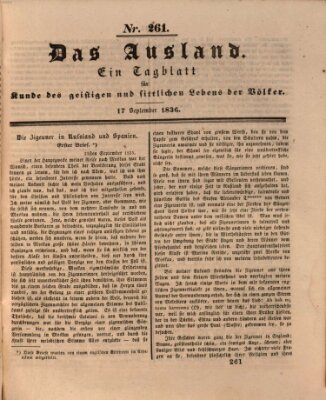 Das Ausland Samstag 17. September 1836