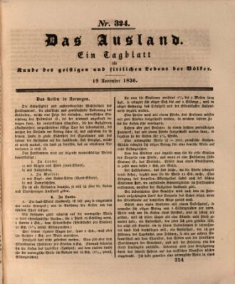Das Ausland Samstag 19. November 1836