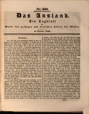 Das Ausland Samstag 24. Dezember 1836