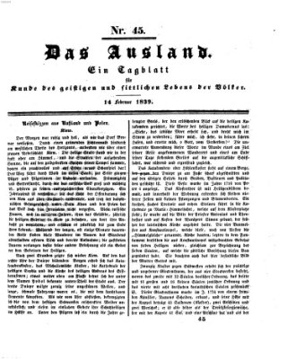 Das Ausland Donnerstag 14. Februar 1839