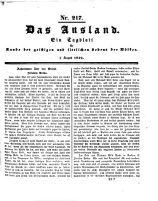 Das Ausland Montag 5. August 1839