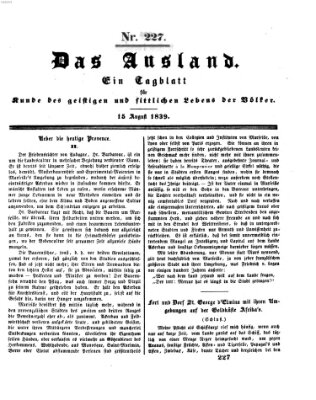 Das Ausland Donnerstag 15. August 1839