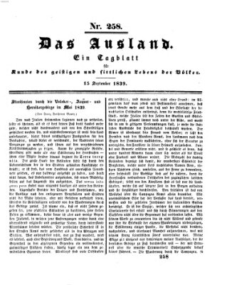 Das Ausland Sonntag 15. September 1839