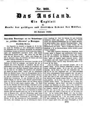 Das Ausland Donnerstag 26. September 1839