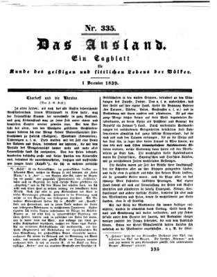 Das Ausland Sonntag 1. Dezember 1839