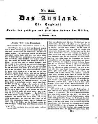 Das Ausland Samstag 21. Dezember 1839