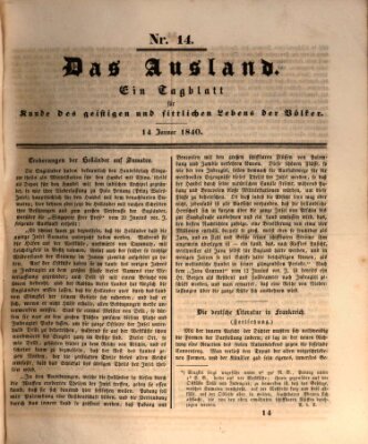 Das Ausland Dienstag 14. Januar 1840